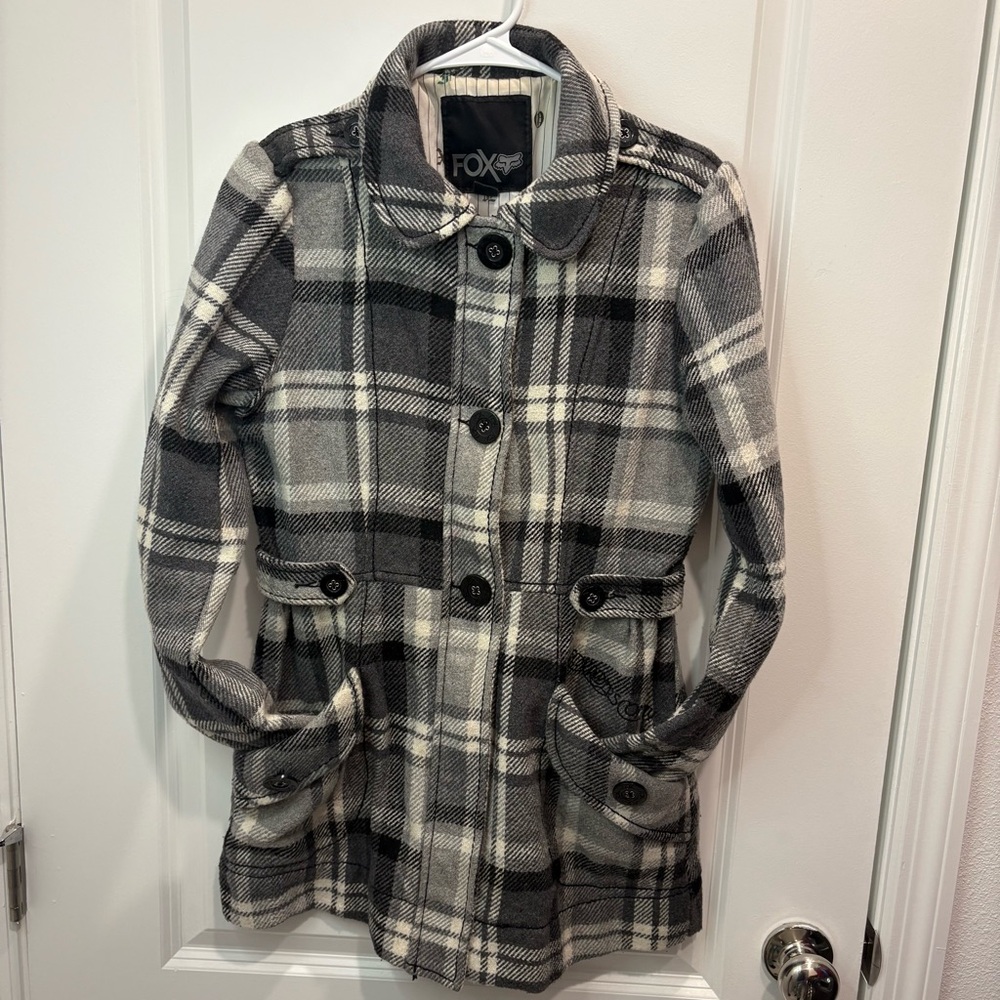 Fox Black and Gray Pea Coat with Classic Toggle Closure
